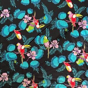 12 Yards of Tropical Fabric, Black Background with Bright Birds and Foliage